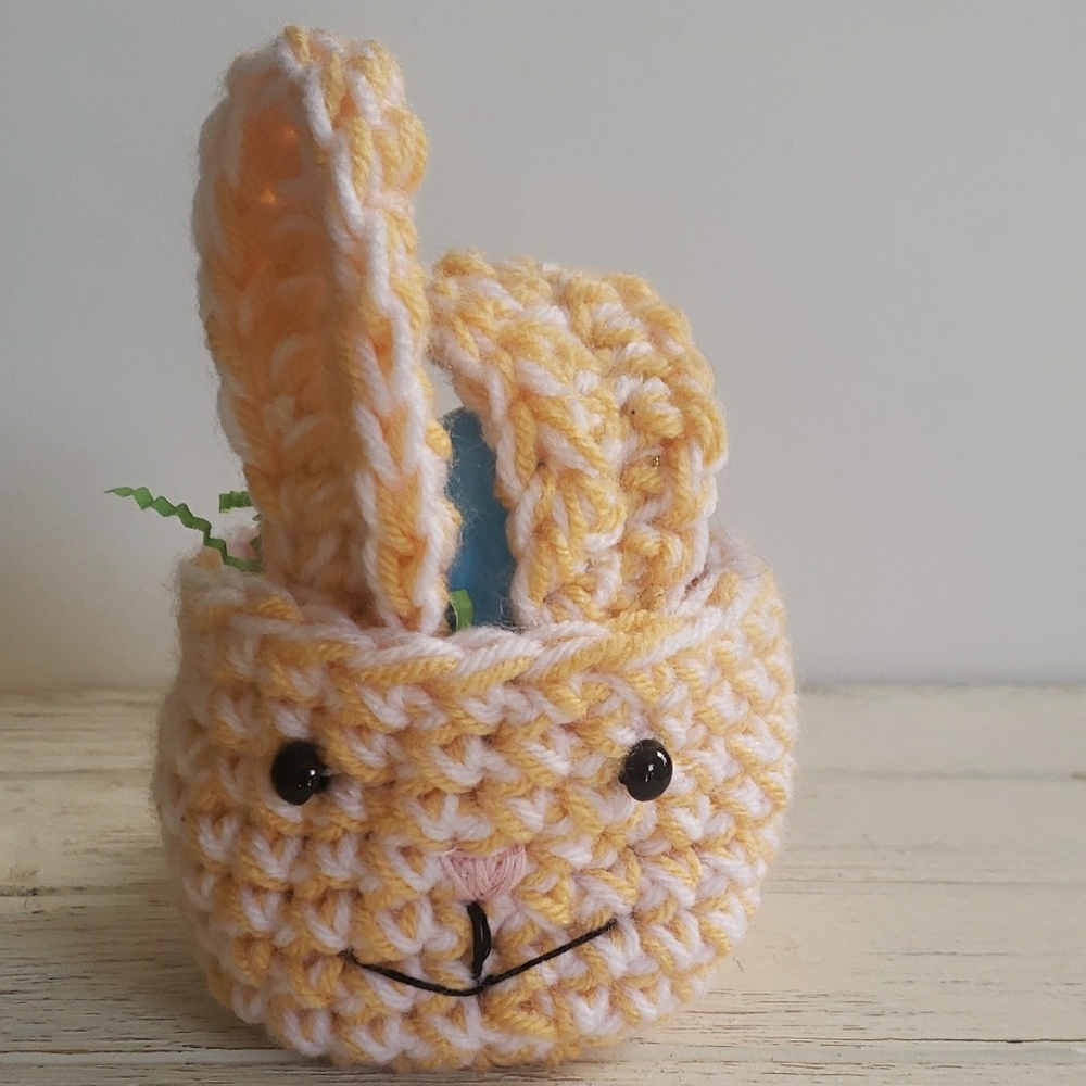 Handmade Crochet Easter Bunny Basket Yellow & White